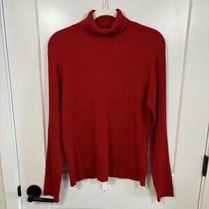 Charter Club Women Sweater Medium Red 100% Cashmere Turtle Neck Knit Pullover